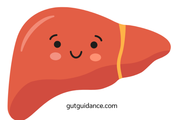 Graphic of a liver with a blushing smiley face